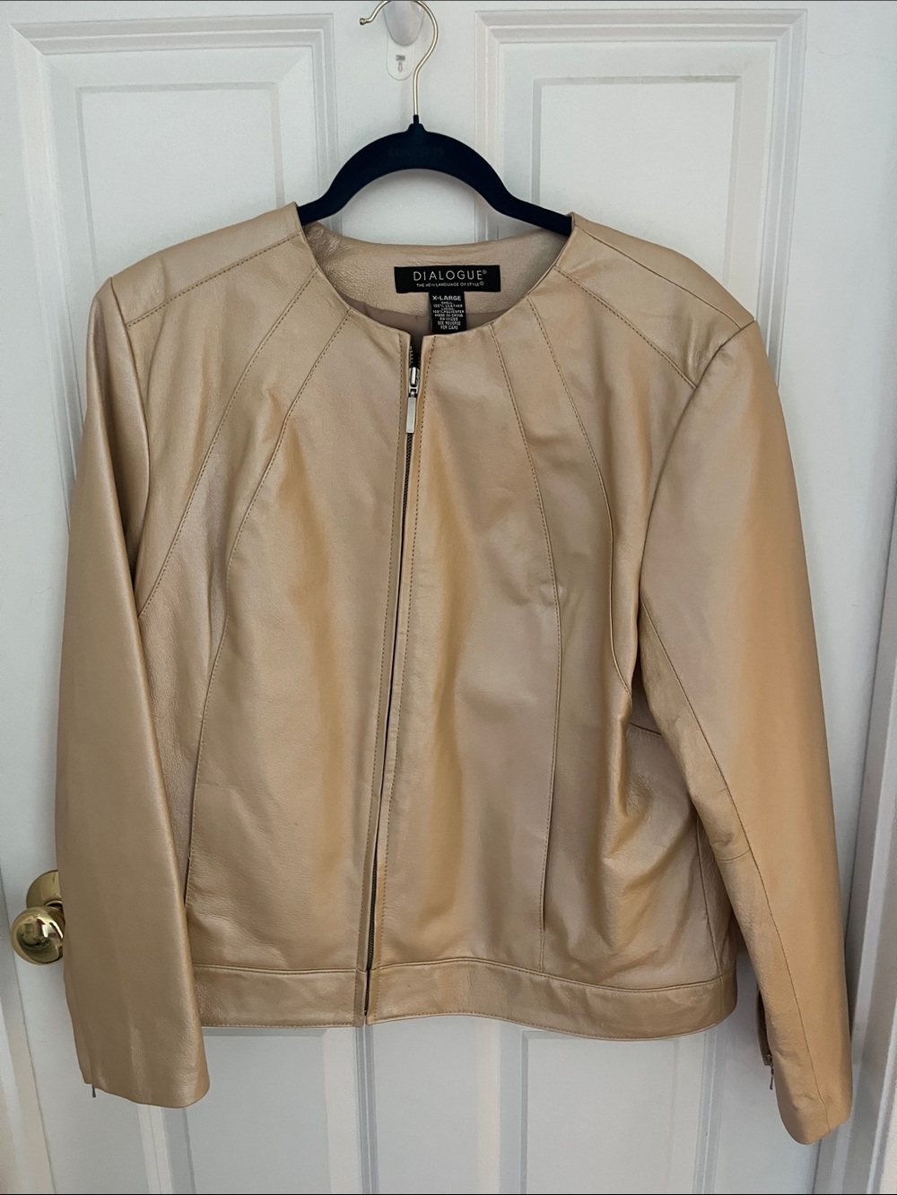 NWOT! Dialogue Neutral Beige/Goldtone Leather Zip Jacket